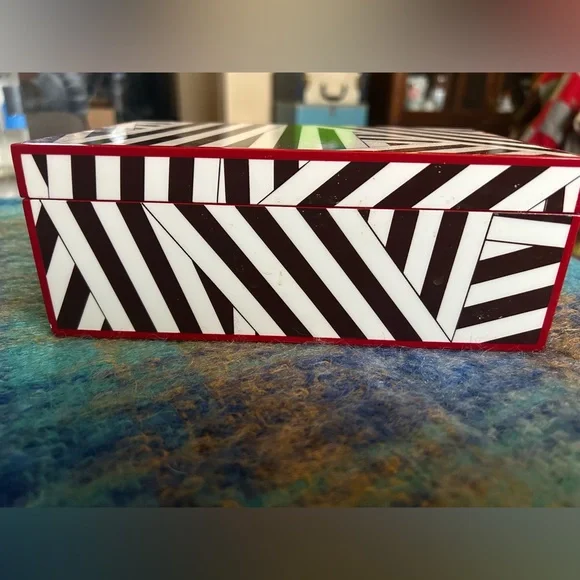 Henri Bendel Brown White Striped Jewelry Box